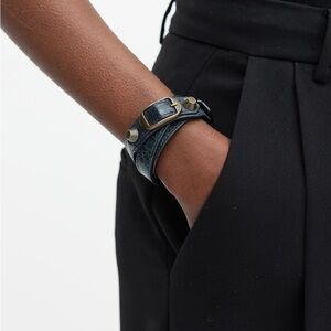 Balenciaga Navy Leather Bracelet with Gold Hardware